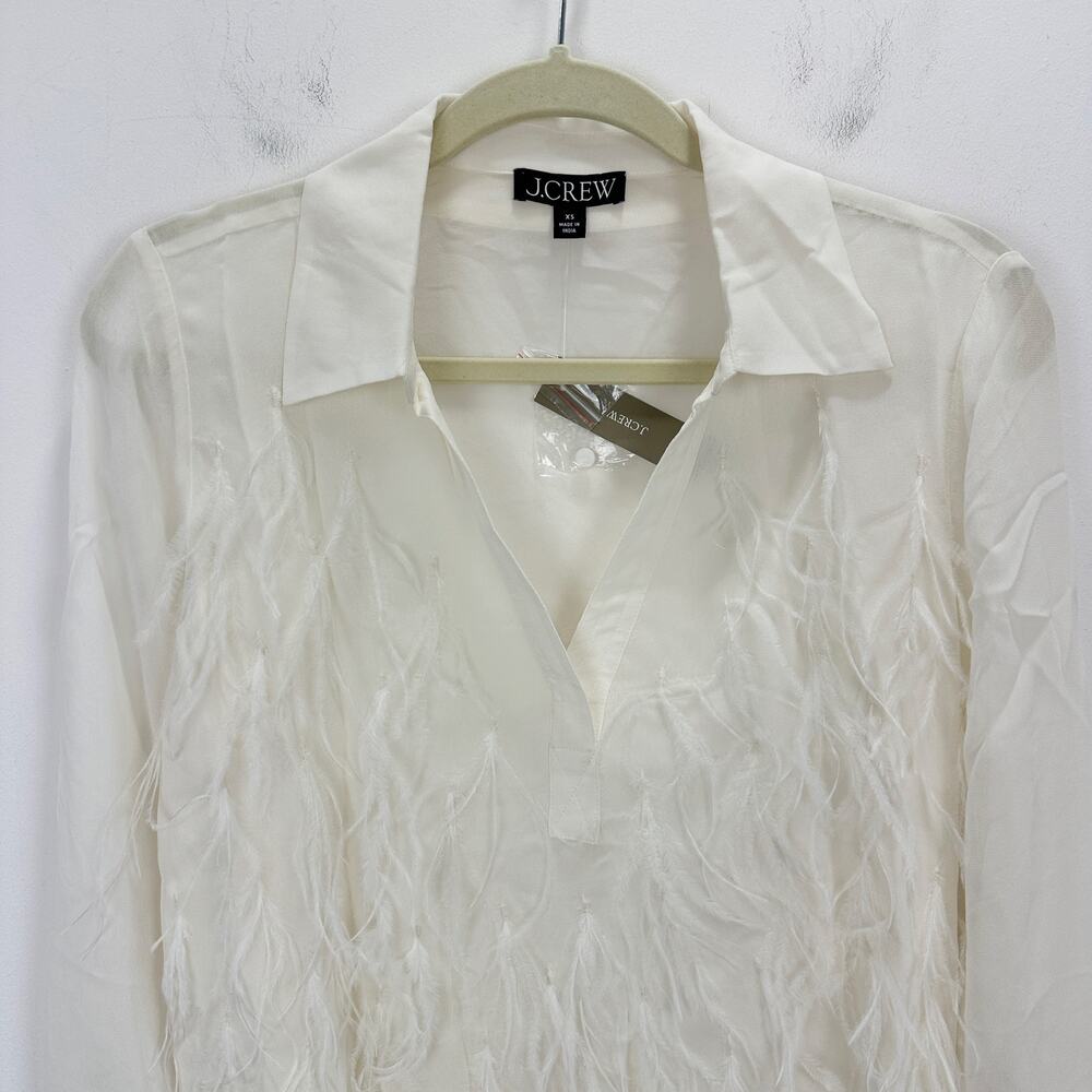 J.Crew Bungalow Feather Embellished Top Chiffon Viscose Blouse Ivory XS NWT - Picture 5 of 14